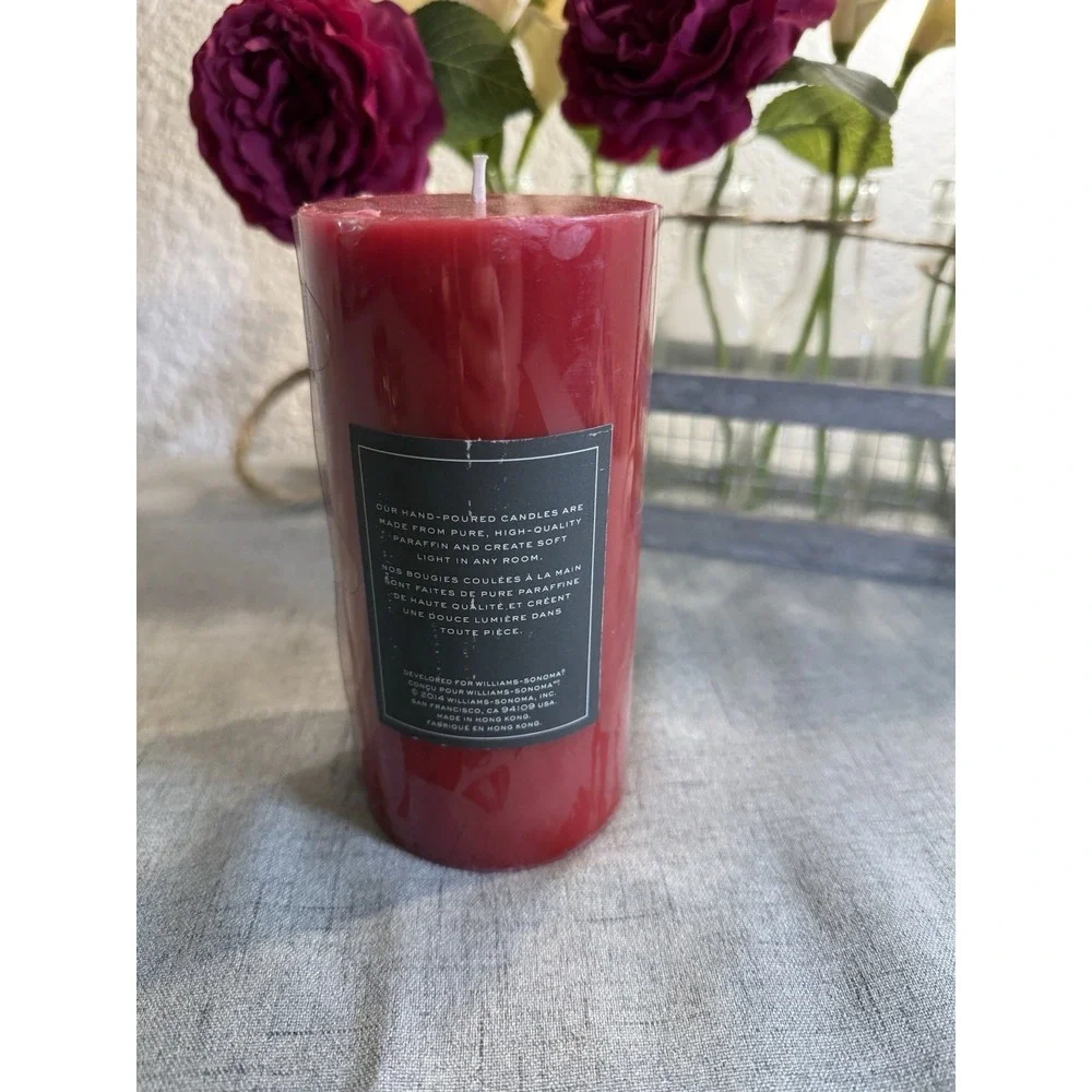 Williams Sonoma Unscented Non Parfume Pillar Red Candle 55 hours 3